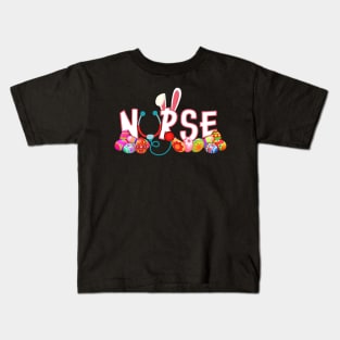 Stethoscope Nurse Bunny Tail Colorful Eggs Easter T-shirt Kids T-Shirt